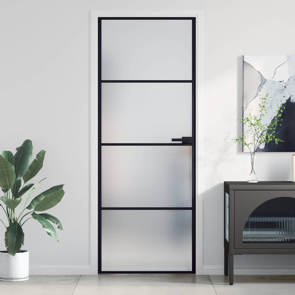 vidaXL Interior Door Slim Black 76x201,5 cm Tempered Glass and Aluminium