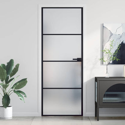 vidaXL Interior Door Slim Black 76x201,5 cm Tempered Glass and Aluminium