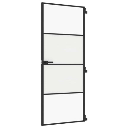 vidaXL Interior Door Slim Black 83x201,5 cm Tempered Glass and Aluminium