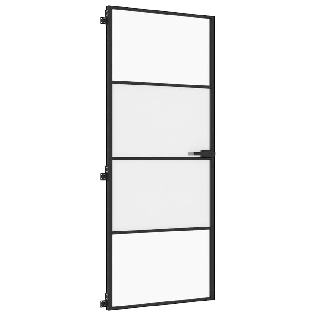 vidaXL Interior Door Slim Black 83x201,5 cm Tempered Glass and Aluminium