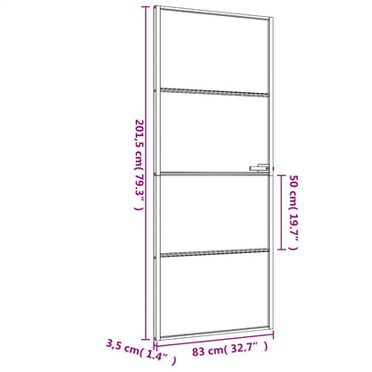 vidaXL Interior Door Slim Black 83x201,5 cm Tempered Glass and Aluminium