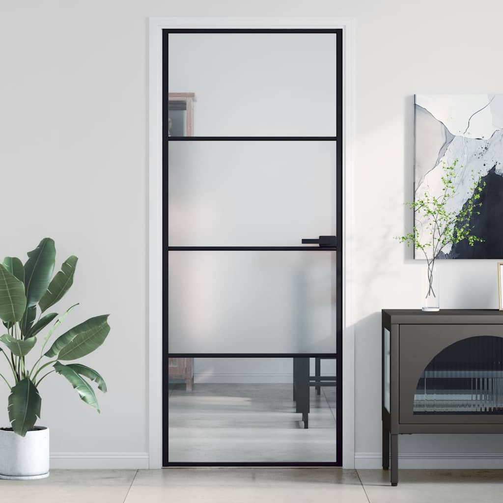 vidaXL Interior Door Slim Black 83x201,5 cm Tempered Glass and Aluminium