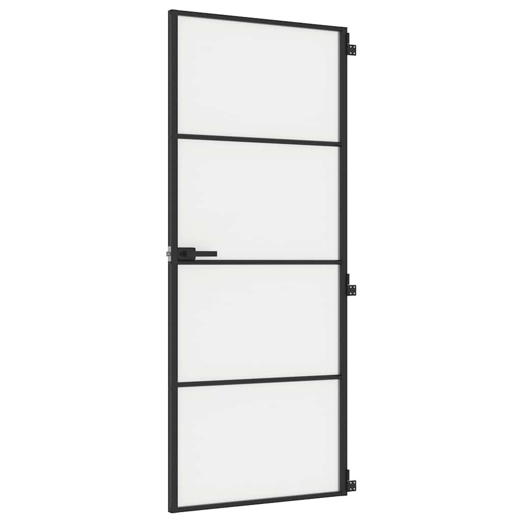 vidaXL Interior Door Slim Black 83x201.5 cm Tempered Glass and Aluminium