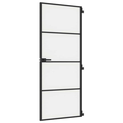 vidaXL Interior Door Slim Black 83x201.5 cm Tempered Glass and Aluminium