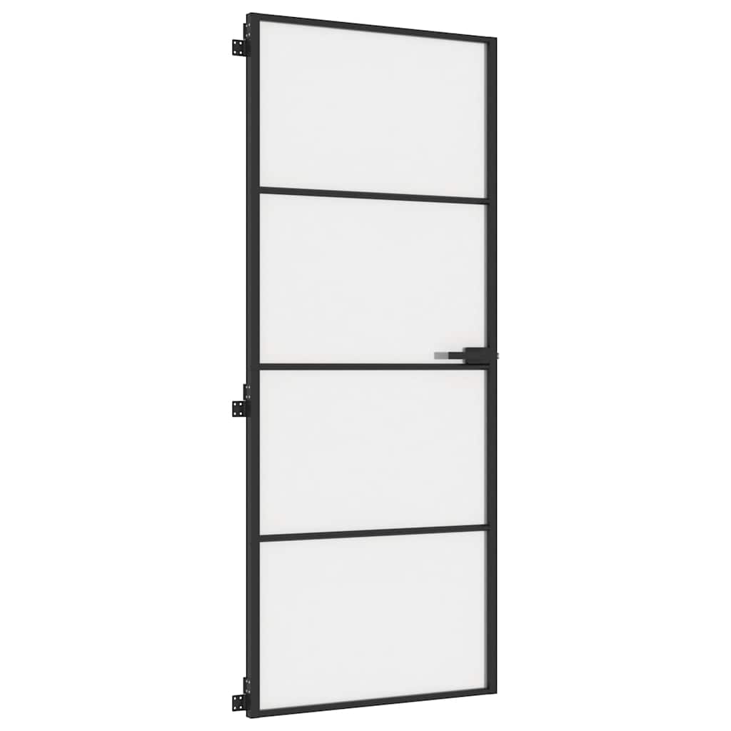 vidaXL Interior Door Slim Black 83x201.5 cm Tempered Glass and Aluminium