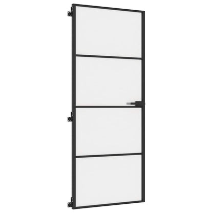 vidaXL Interior Door Slim Black 83x201.5 cm Tempered Glass and Aluminium