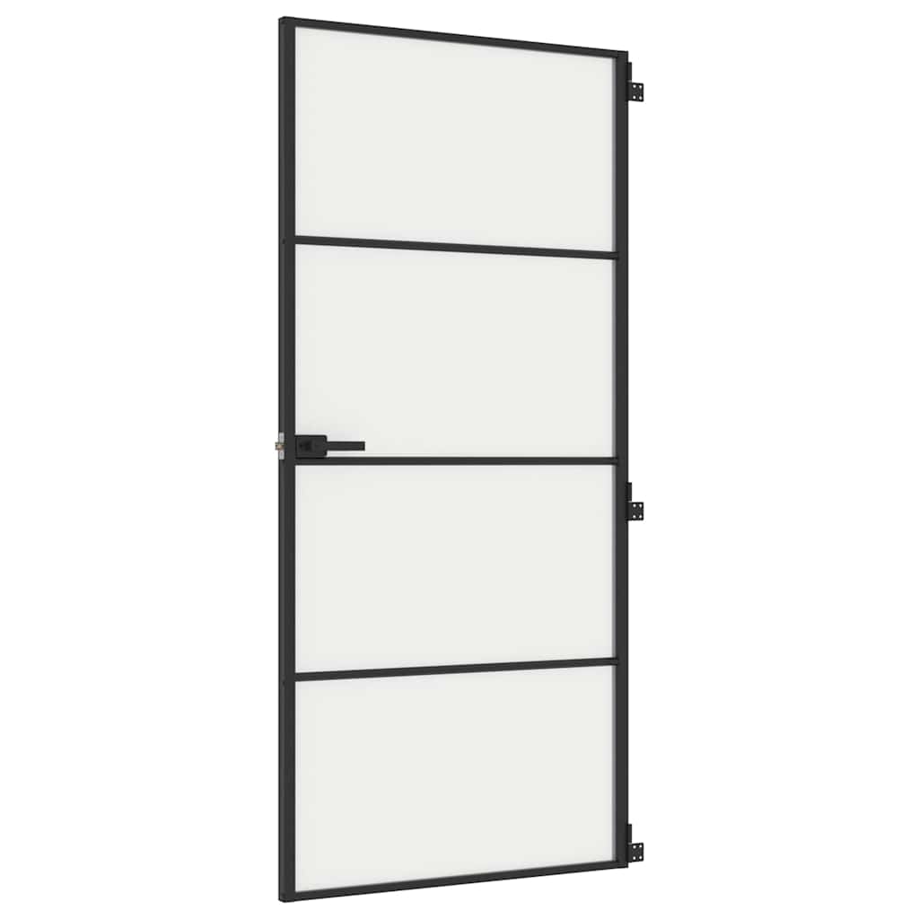 vidaXL Interior Door Slim Black 93x201,5 cm Tempered Glass and Aluminium