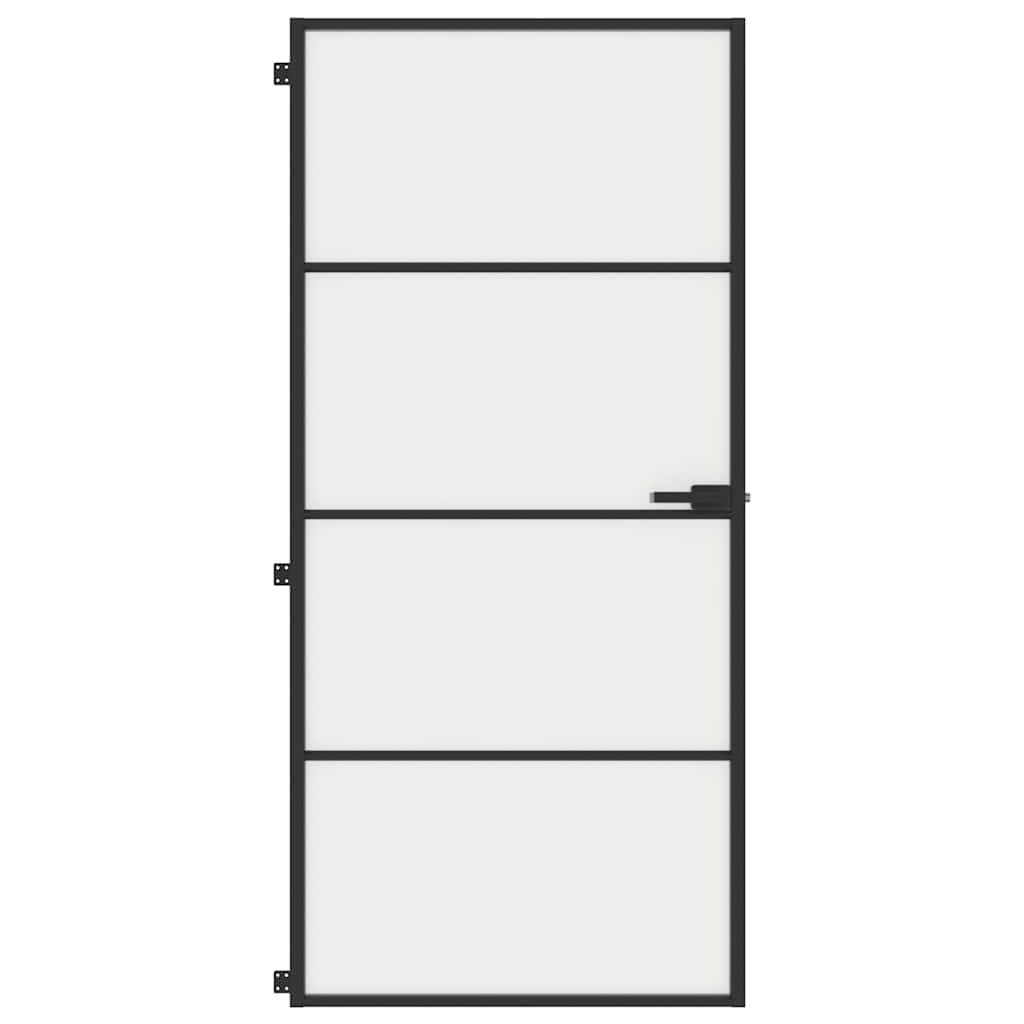 vidaXL Interior Door Slim Black 93x201,5 cm Tempered Glass and Aluminium
