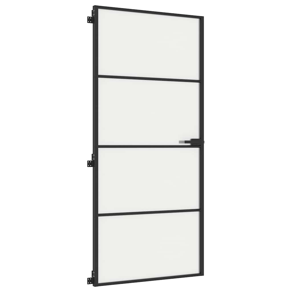 vidaXL Interior Door Slim Black 93x201,5 cm Tempered Glass and Aluminium