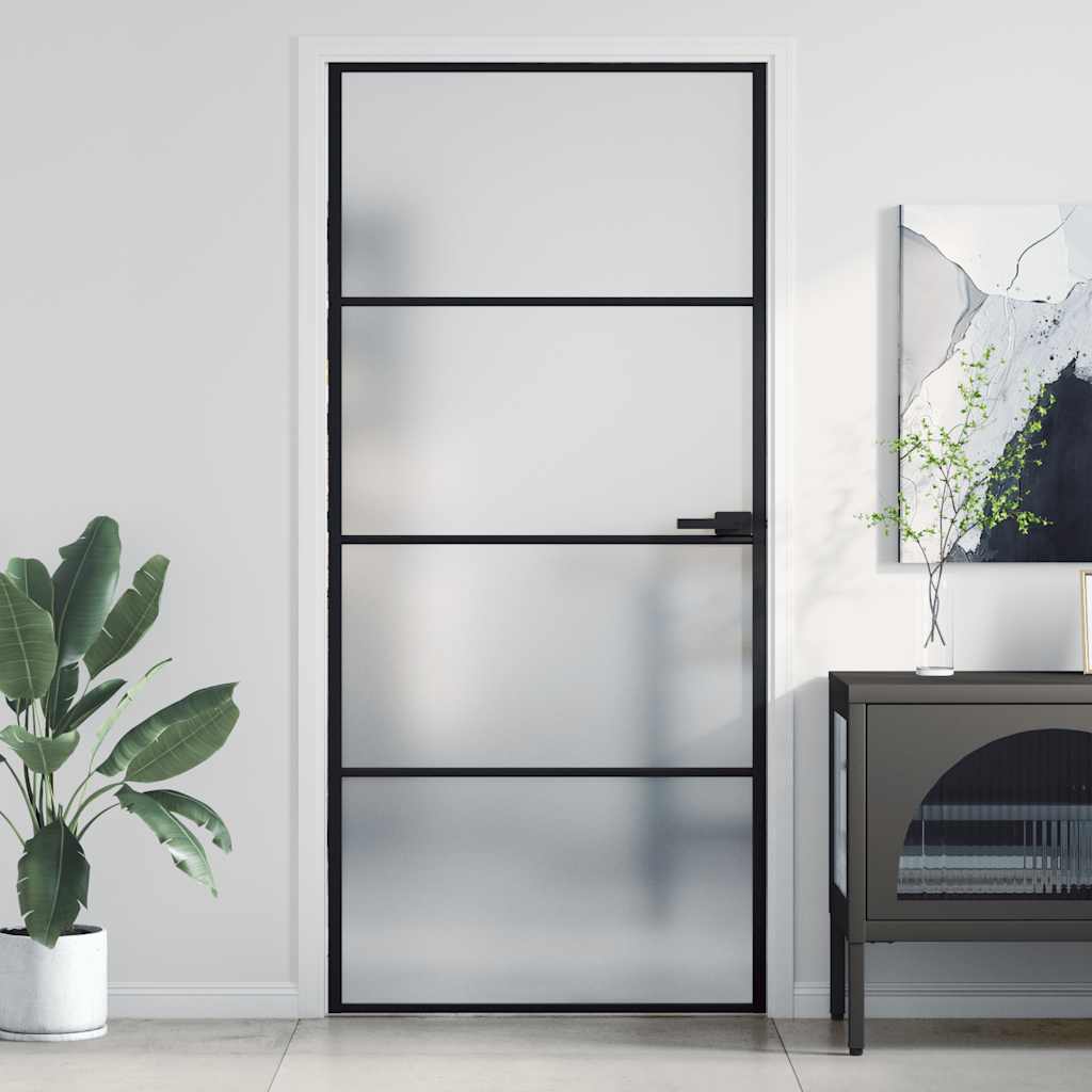 vidaXL Interior Door Slim Black 93x201,5 cm Tempered Glass and Aluminium