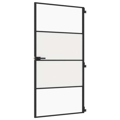 vidaXL Interior Door Slim Black 102.5x201.5 cm Tempered Glass and Aluminium