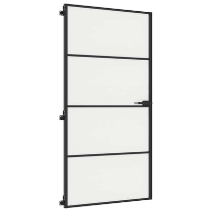 vidaXL Interior Door Slim Black 102.5x201.5 cm Tempered Glass and Aluminium