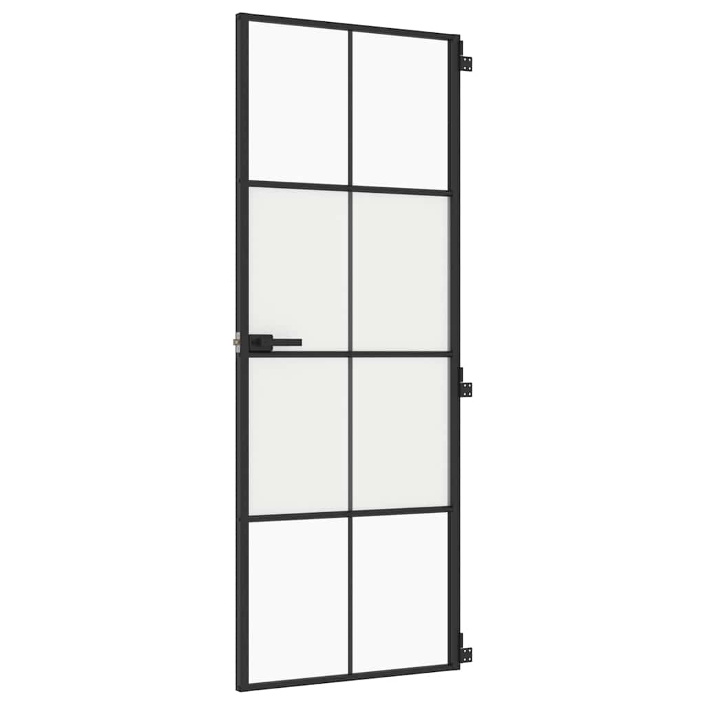 vidaXL Interior Door Slim Black 76x201,5 cm Tempered Glass and Aluminium