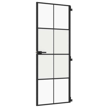 vidaXL Interior Door Slim Black 76x201,5 cm Tempered Glass and Aluminium