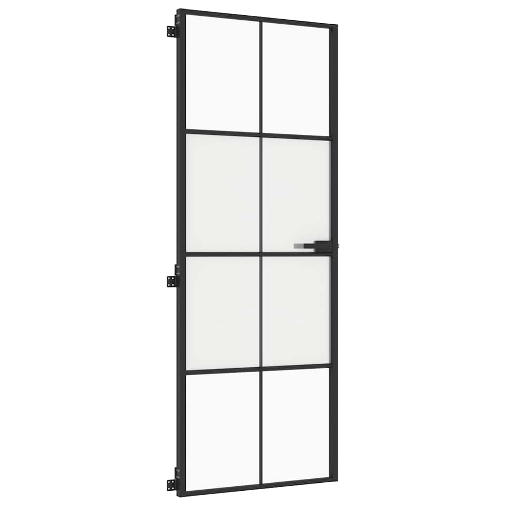 vidaXL Interior Door Slim Black 76x201,5 cm Tempered Glass and Aluminium