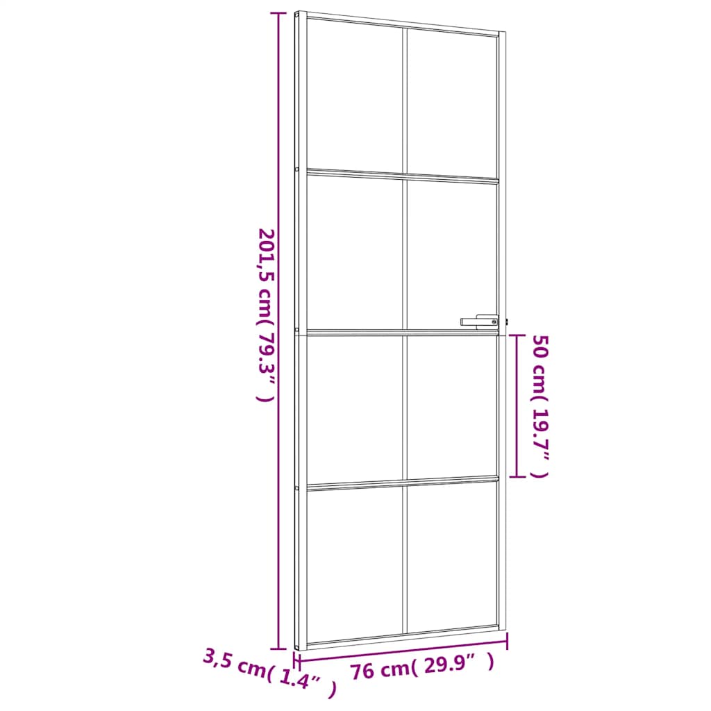 vidaXL Interior Door Slim Black 76x201,5 cm Tempered Glass and Aluminium