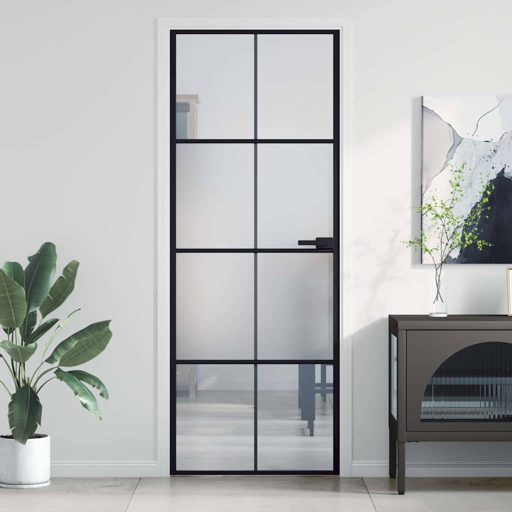 vidaXL Interior Door Slim Black 76x201,5 cm Tempered Glass and Aluminium