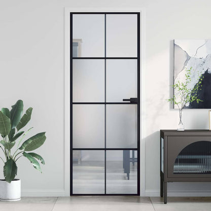 vidaXL Interior Door Slim Black 76x201,5 cm Tempered Glass and Aluminium