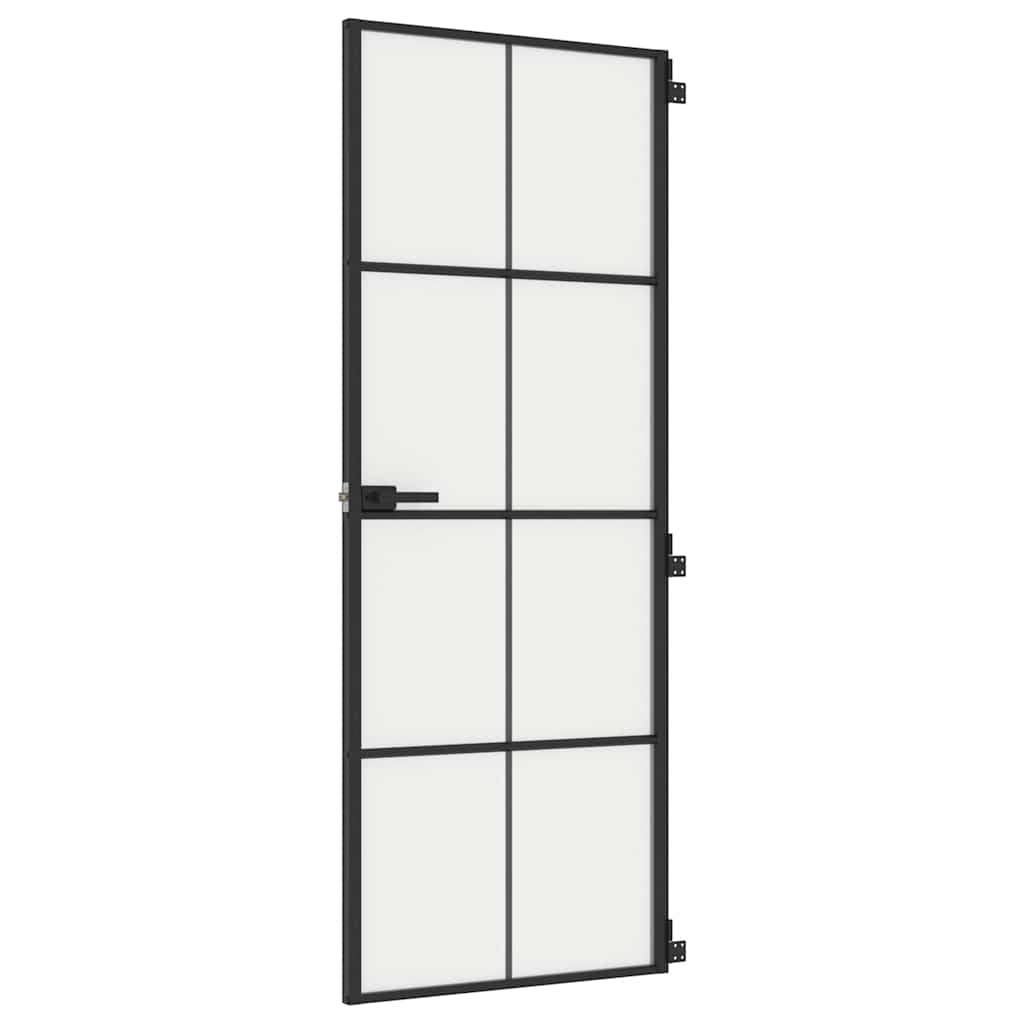 vidaXL Interior Door Slim Black 76x201,5 cm Tempered Glass and Aluminium