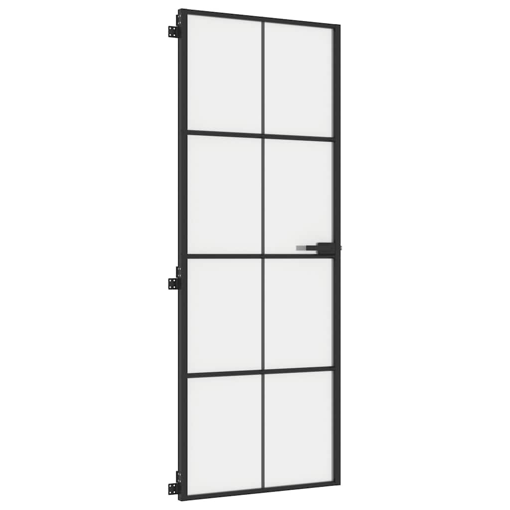 vidaXL Interior Door Slim Black 76x201,5 cm Tempered Glass and Aluminium