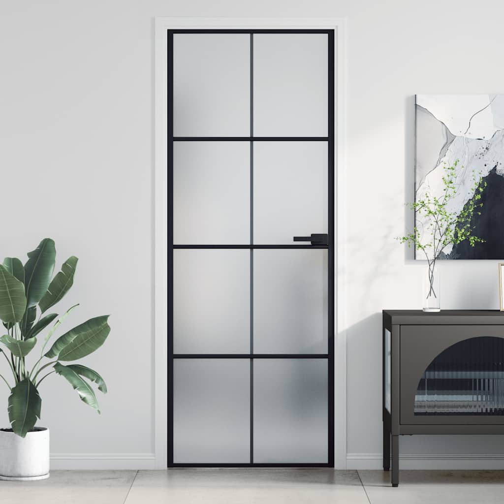 vidaXL Interior Door Slim Black 76x201,5 cm Tempered Glass and Aluminium