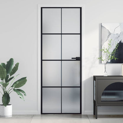 vidaXL Interior Door Slim Black 76x201,5 cm Tempered Glass and Aluminium