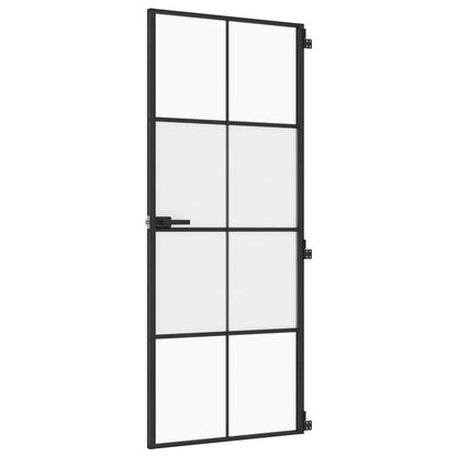 vidaXL Interior Door Slim Black 83x201.5 cm Tempered Glass and Aluminium