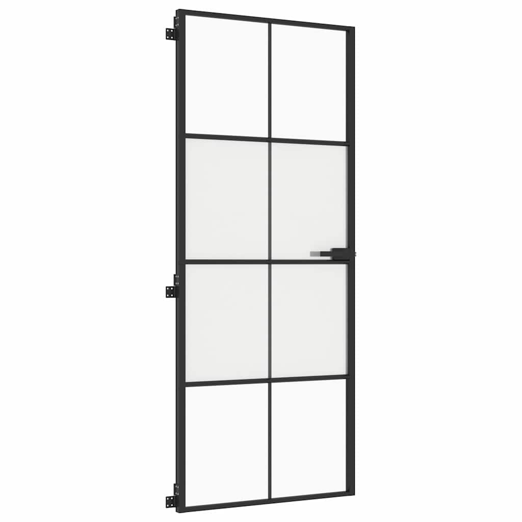 vidaXL Interior Door Slim Black 83x201.5 cm Tempered Glass and Aluminium