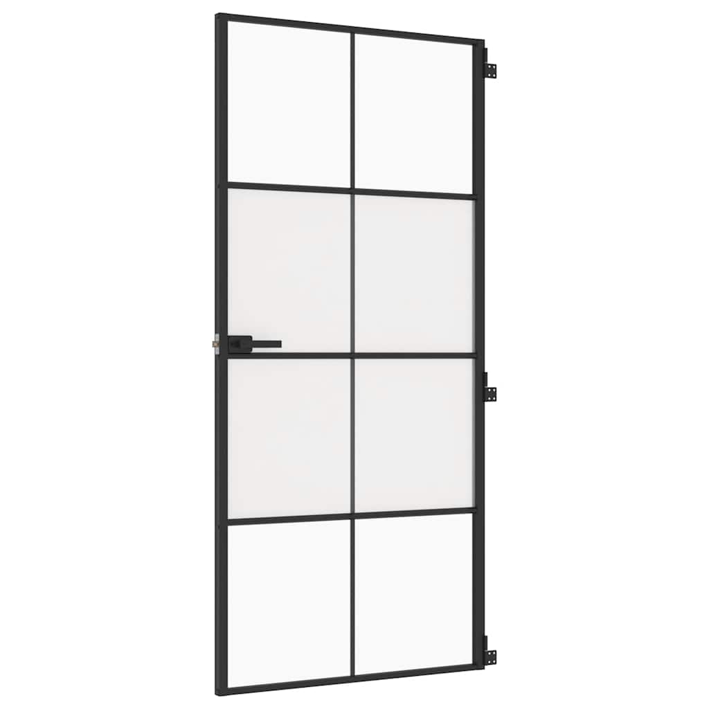 vidaXL Interior Door Slim Black 93x201,5 cm Tempered Glass and Aluminium