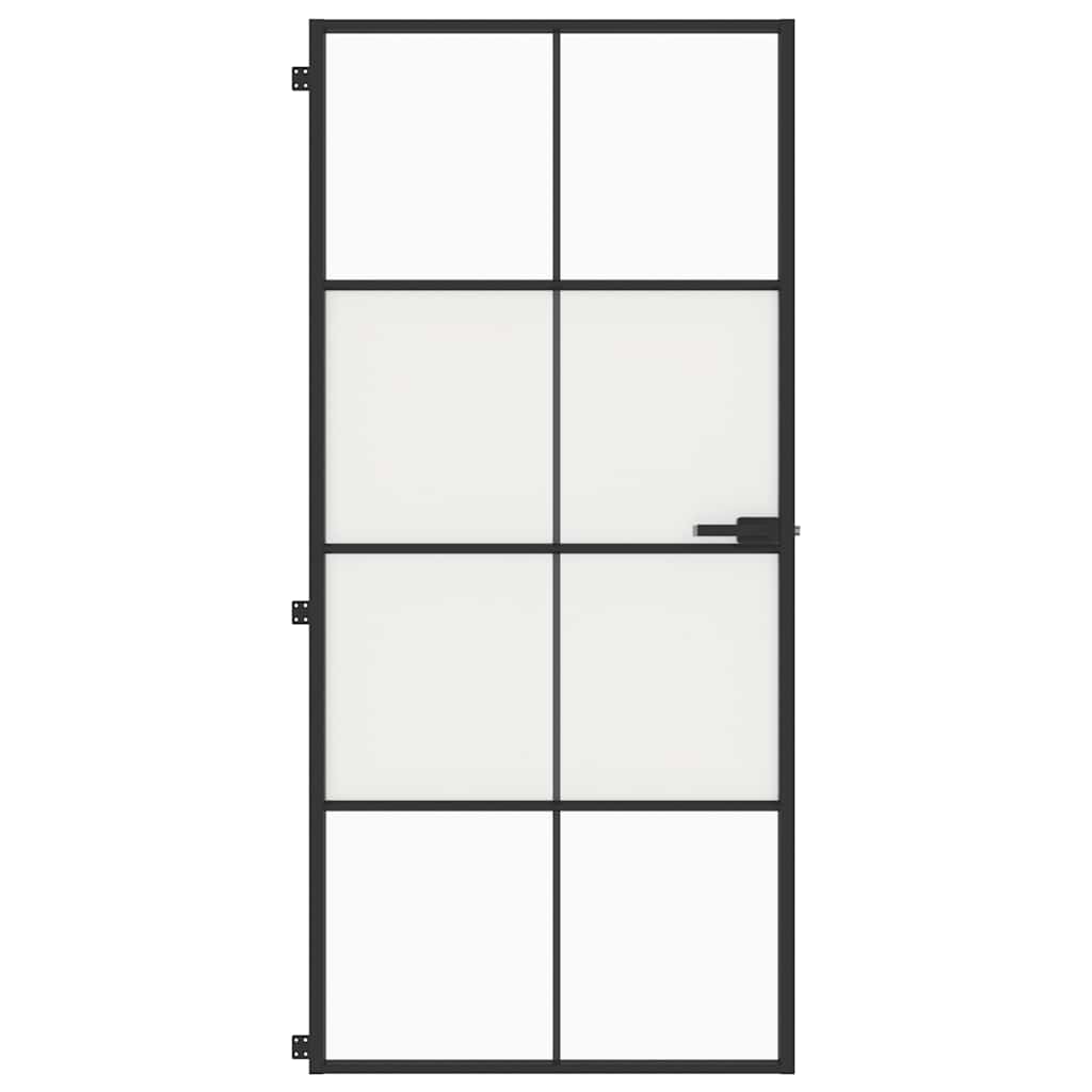 vidaXL Interior Door Slim Black 93x201,5 cm Tempered Glass and Aluminium