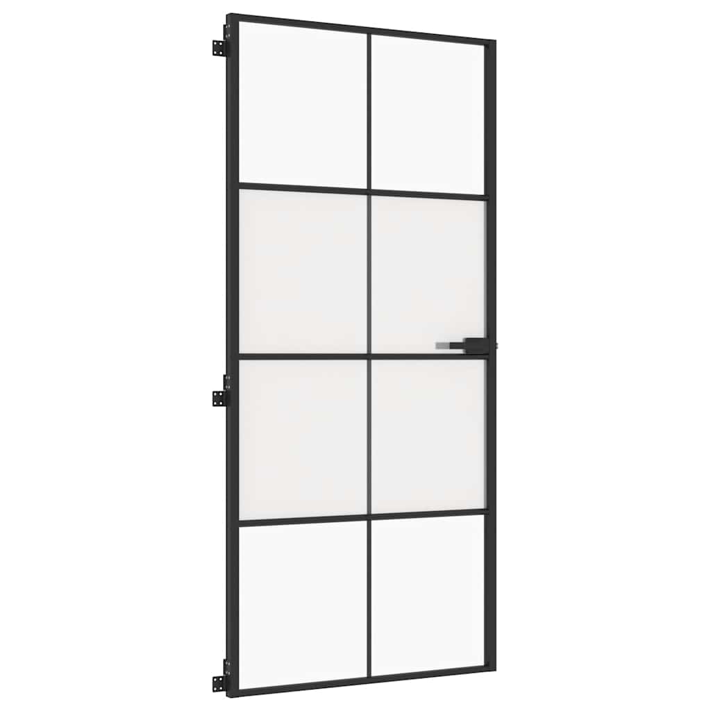 vidaXL Interior Door Slim Black 93x201,5 cm Tempered Glass and Aluminium