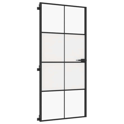 vidaXL Interior Door Slim Black 93x201,5 cm Tempered Glass and Aluminium