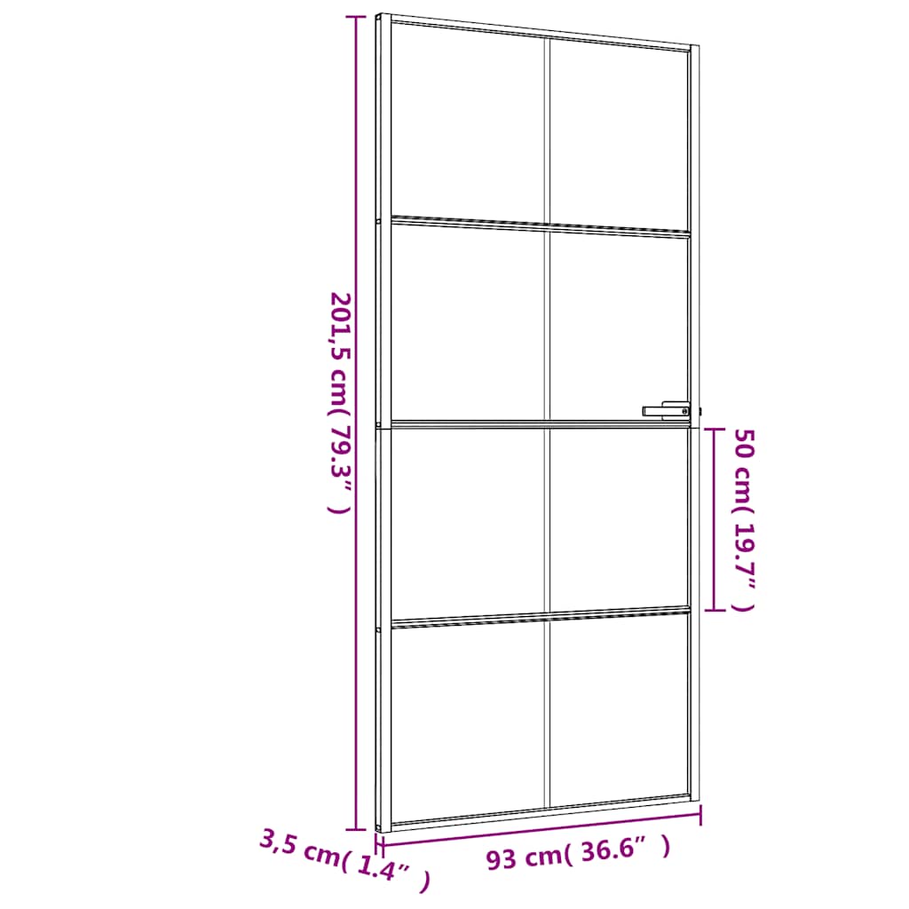 vidaXL Interior Door Slim Black 93x201,5 cm Tempered Glass and Aluminium