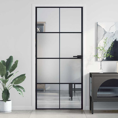 vidaXL Interior Door Slim Black 93x201,5 cm Tempered Glass and Aluminium