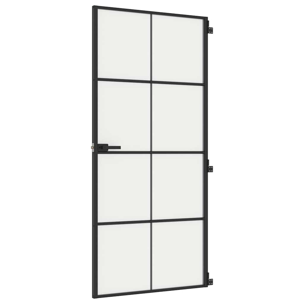vidaXL Interior Door Slim Black 93x201,5 cm Tempered Glass and Aluminium
