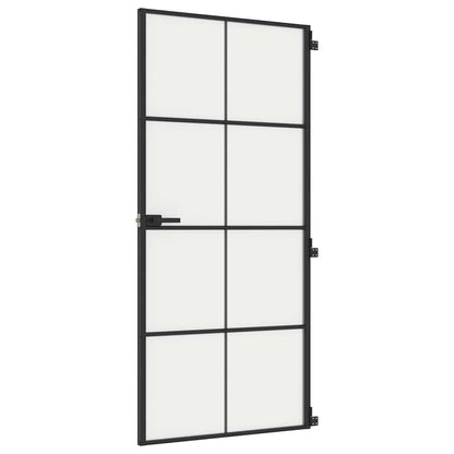 vidaXL Interior Door Slim Black 93x201,5 cm Tempered Glass and Aluminium