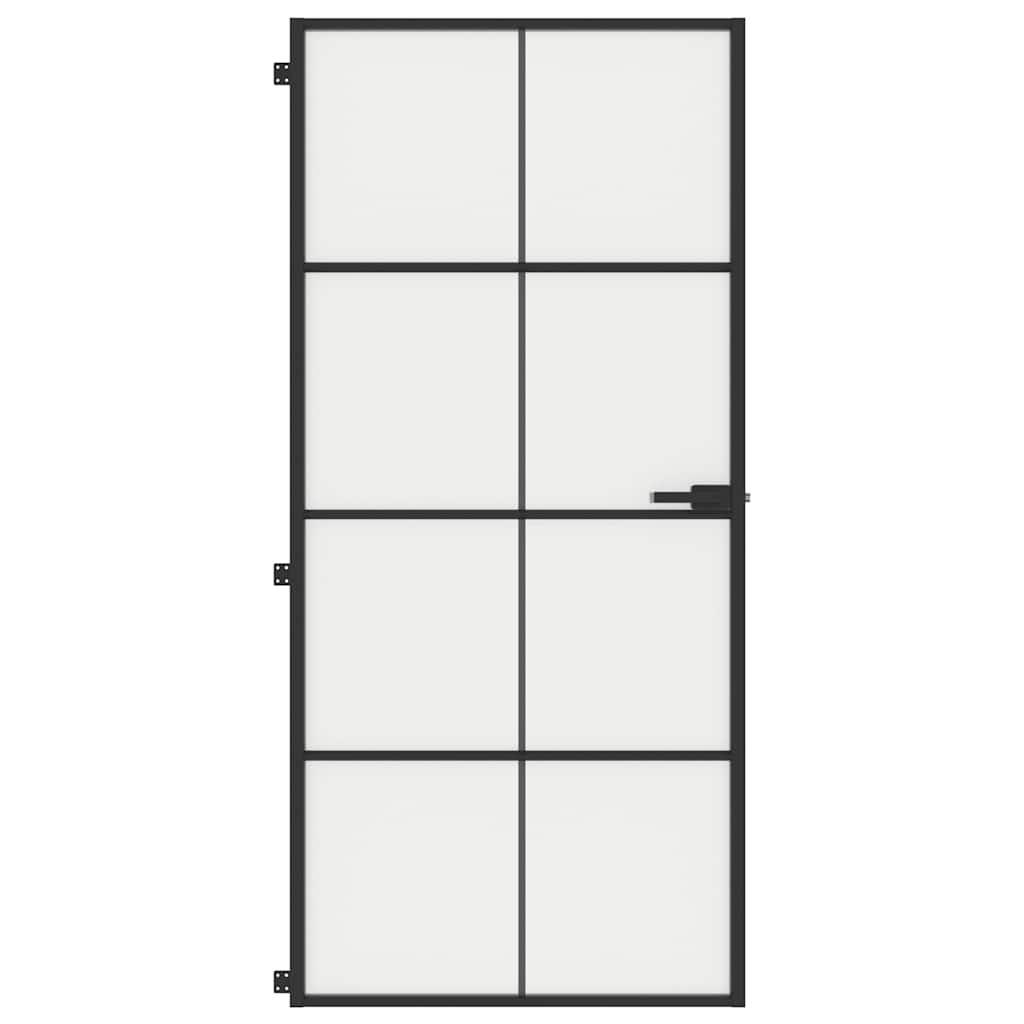 vidaXL Interior Door Slim Black 93x201,5 cm Tempered Glass and Aluminium