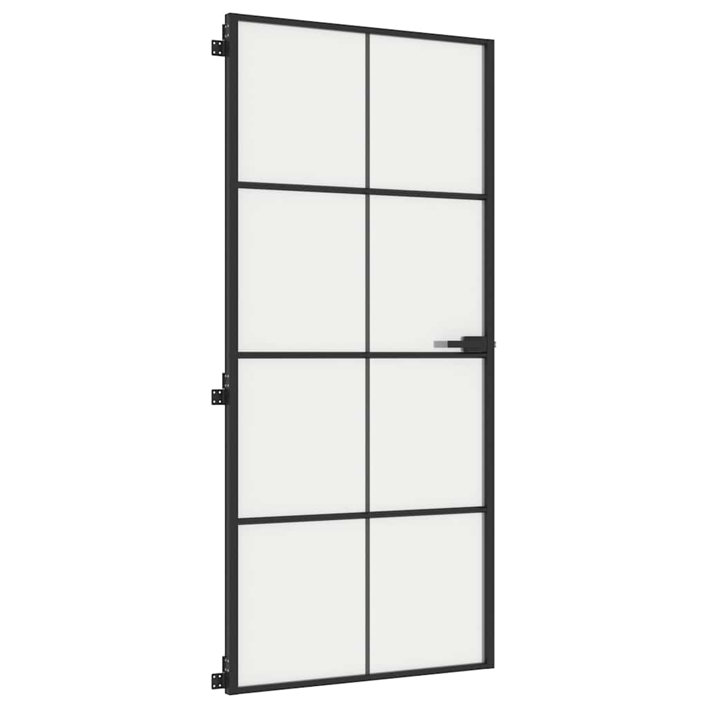 vidaXL Interior Door Slim Black 93x201,5 cm Tempered Glass and Aluminium