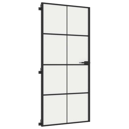 vidaXL Interior Door Slim Black 93x201,5 cm Tempered Glass and Aluminium