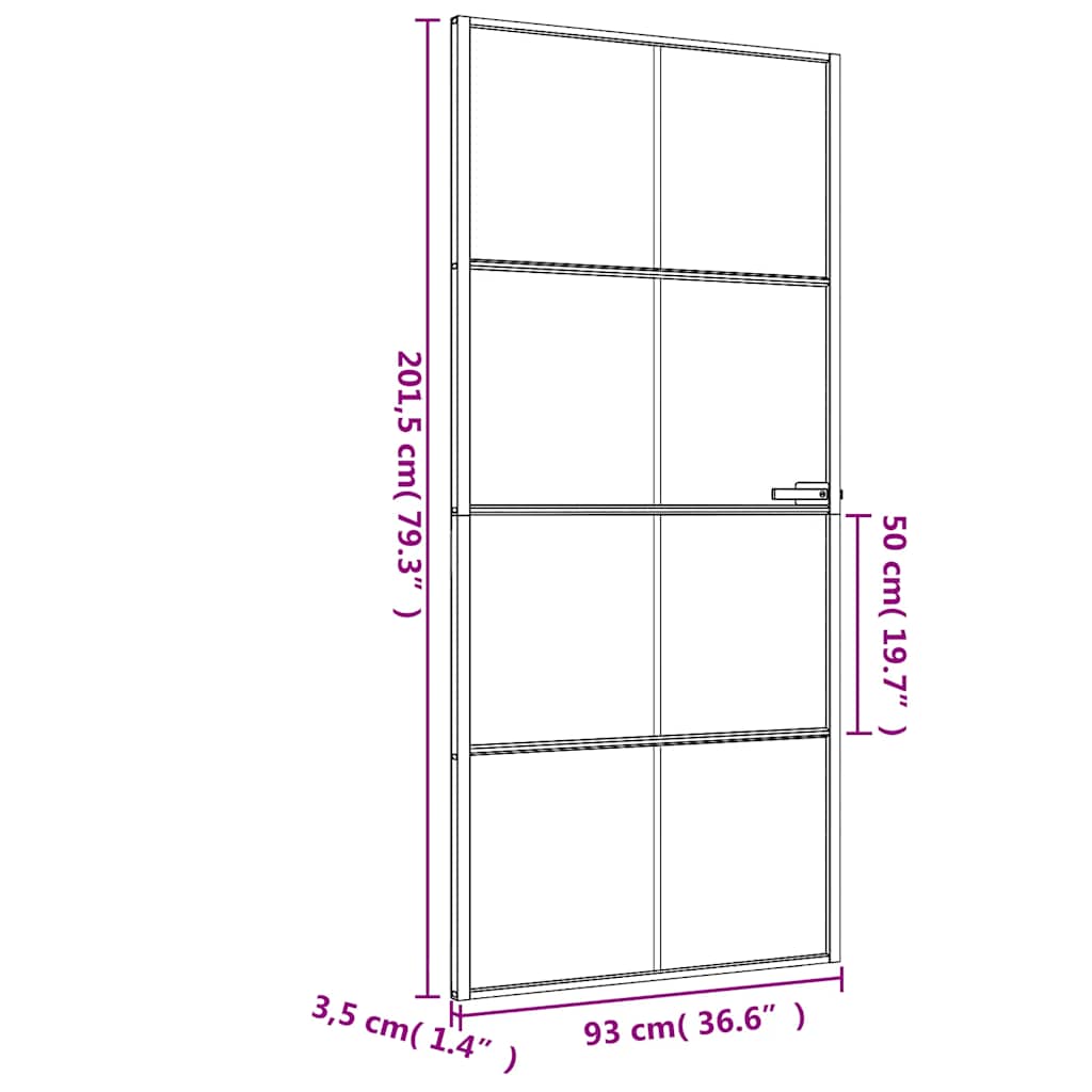 vidaXL Interior Door Slim Black 93x201,5 cm Tempered Glass and Aluminium