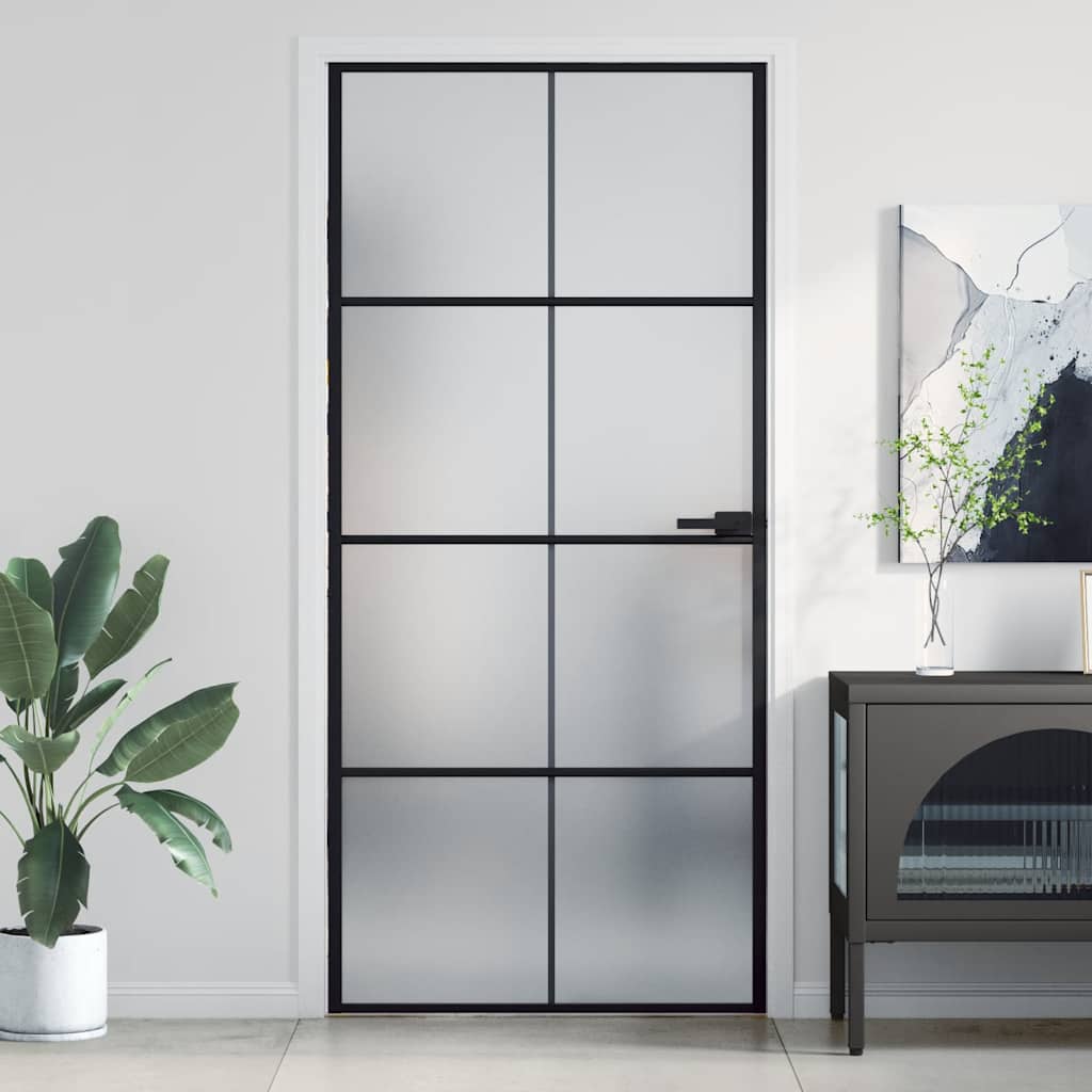 vidaXL Interior Door Slim Black 93x201,5 cm Tempered Glass and Aluminium