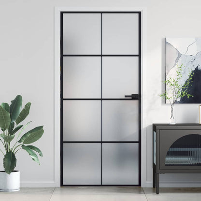 vidaXL Interior Door Slim Black 93x201,5 cm Tempered Glass and Aluminium