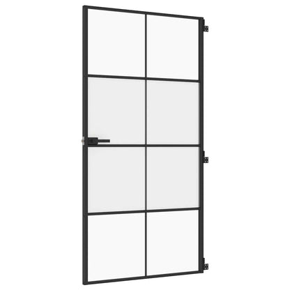vidaXL Interior Door Slim Black 102,5x201,5 cm Tempered Glass and Aluminium