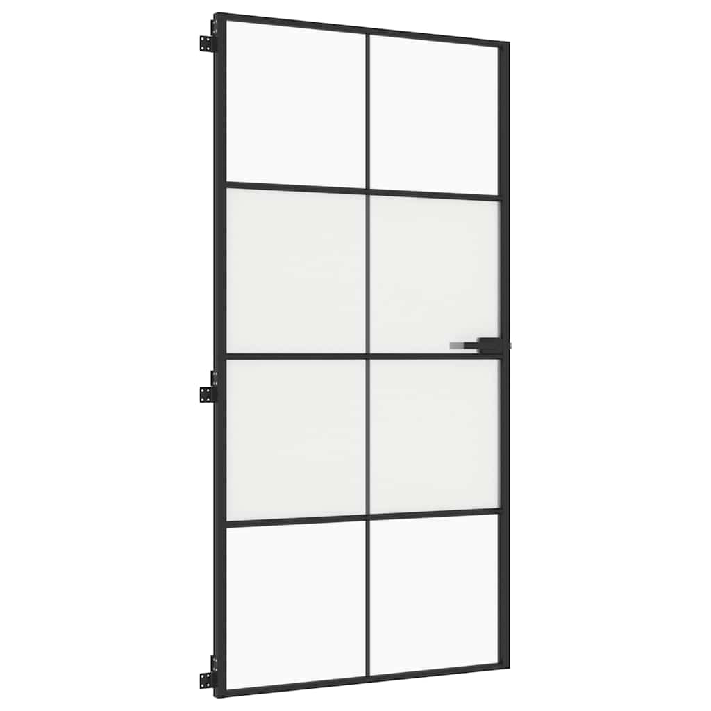 vidaXL Interior Door Slim Black 102,5x201,5 cm Tempered Glass and Aluminium