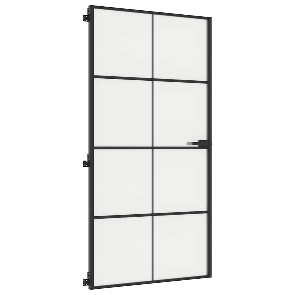 vidaXL Interior Door Slim Black 102,5x201,5 cm Tempered Glass and Aluminium