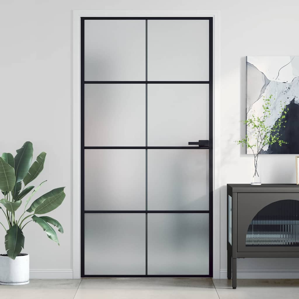 vidaXL Interior Door Slim Black 102,5x201,5 cm Tempered Glass and Aluminium