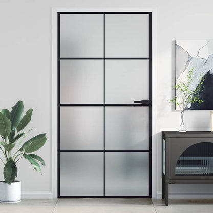 vidaXL Interior Door Slim Black 102,5x201,5 cm Tempered Glass and Aluminium