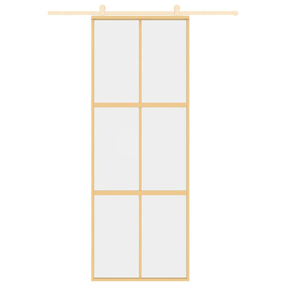 vidaXL Sliding Door Gold 76x205 cm Clear ESG Glass and Aluminium