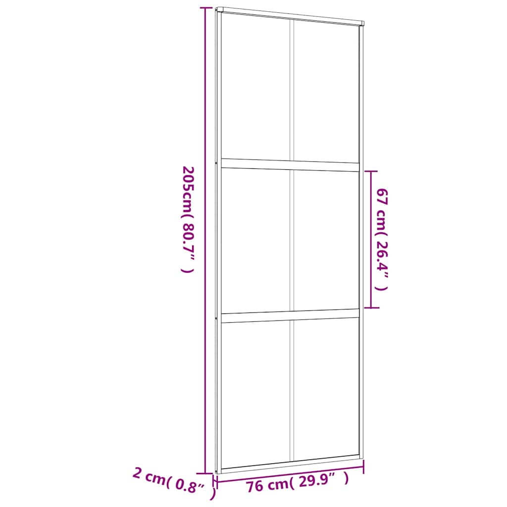 vidaXL Sliding Door Gold 76x205 cm Clear ESG Glass and Aluminium