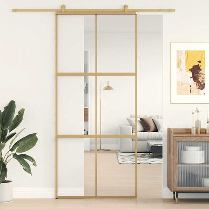 vidaXL Sliding Door Gold 90x205 cm Clear ESG Glass and Aluminium